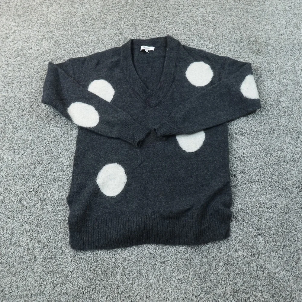 Madewell Sweater Womens 2XS Gray Polka Dot V Neck Pullover Merino Alpaca Knit
